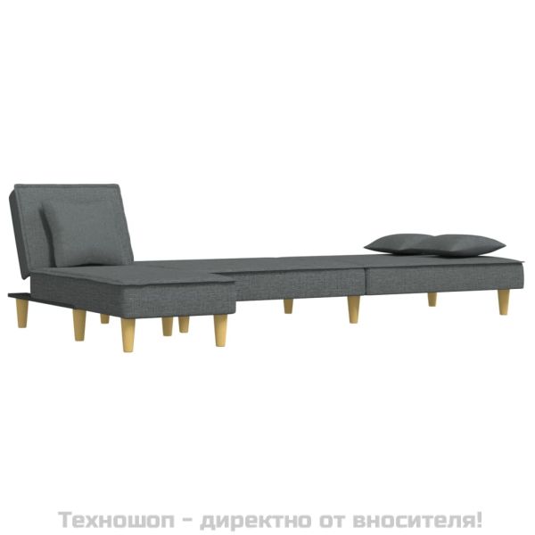 Г-образно разтегателно канапе тъмносиво 255x140x70 см плат