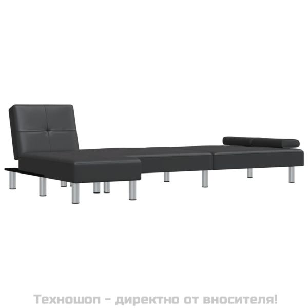 Ъглово разтегателно канапе черно 255x140x70 см изкуствена кожа