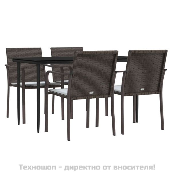 Градински комплект от 5 части с възглавници полиратан и стомана