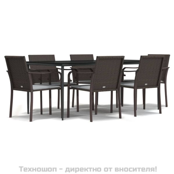 Градински комплект от 7 части с възглавници полиратан и стомана