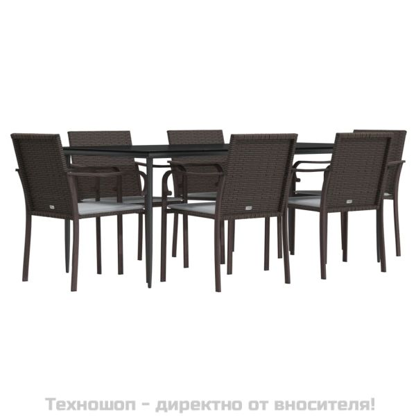 Градински комплект от 7 части с възглавници полиратан и стомана