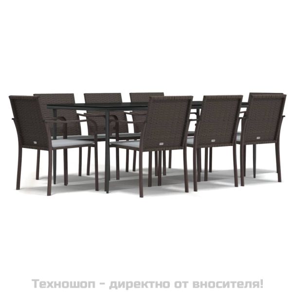 Градински комплект с възглавници от 9 части полиратан и стомана