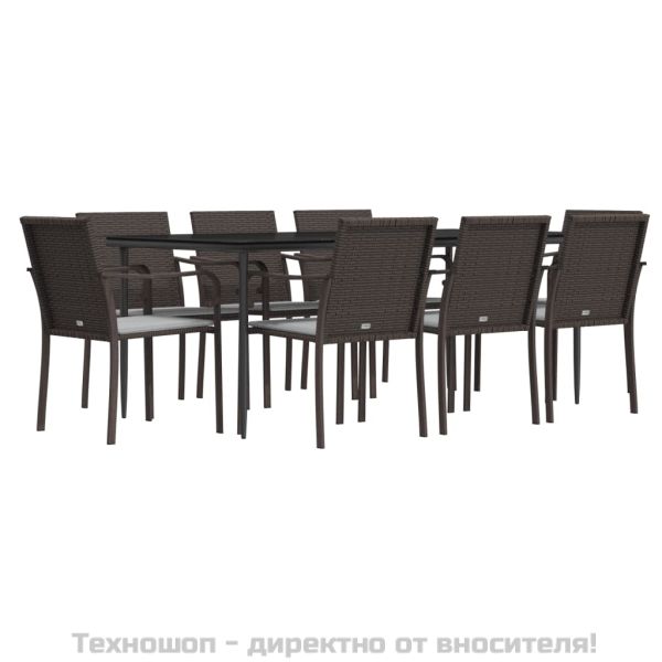 Градински комплект с възглавници от 9 части полиратан и стомана