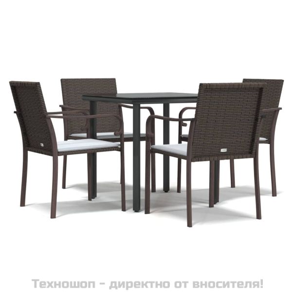 Градински комплект от 5 части с възглавници полиратан и стомана