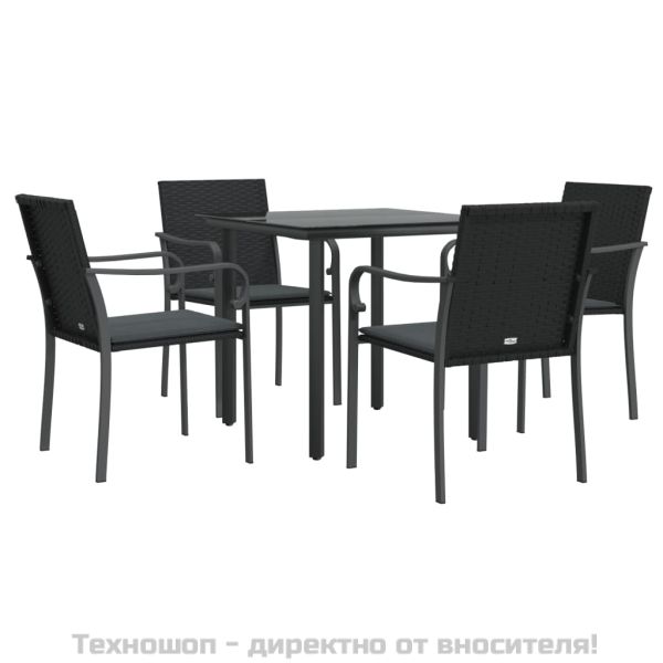 Градински комплект от 5 части с възглавници полиратан и стомана