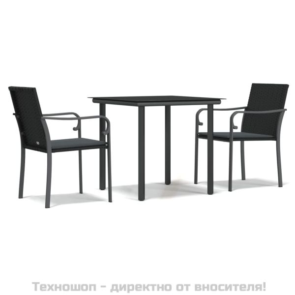 Градински комплект от 3 части с възглавници полиратан и стомана