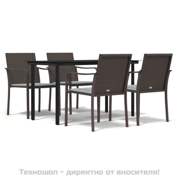 Градински комплект от 5 части с възглавници полиратан и стомана