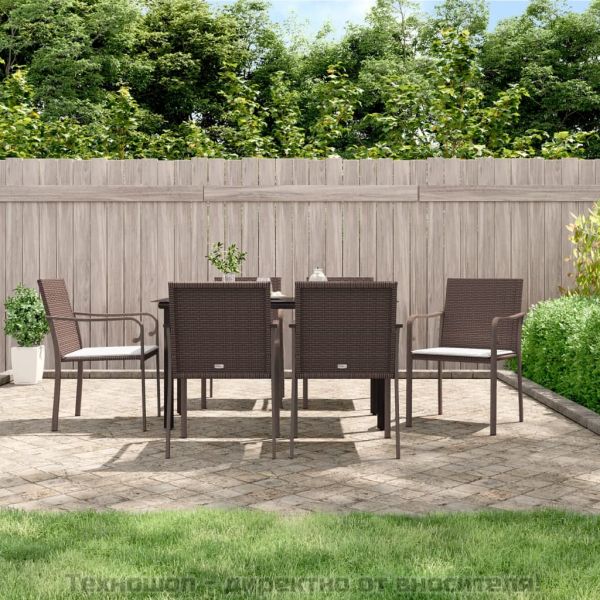 Градински комплект от 7 части с възглавници полиратан и стомана