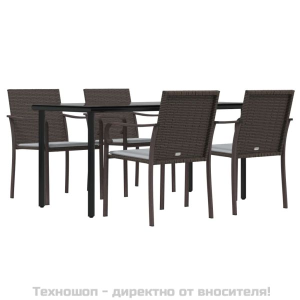 Градински комплект от 5 части с възглавници полиратан и стомана