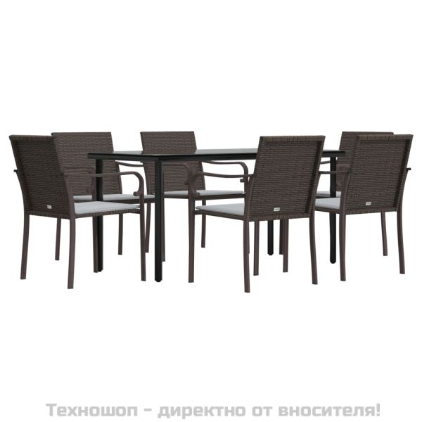 Градински комплект от 7 части с възглавници полиратан и стомана