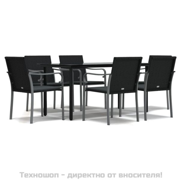 Градински комплект от 7 части с възглавници полиратан и стомана