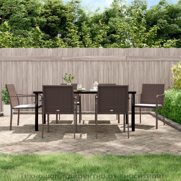 Градински комплект от 7 части с възглавници полиратан и стомана