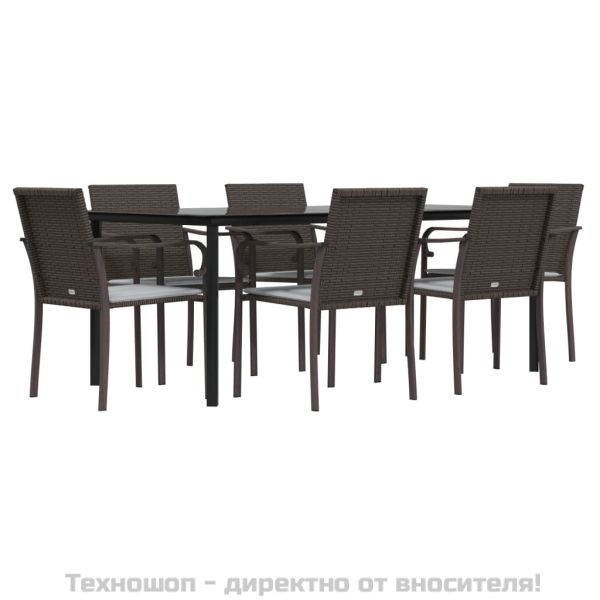 Градински комплект от 7 части с възглавници полиратан и стомана