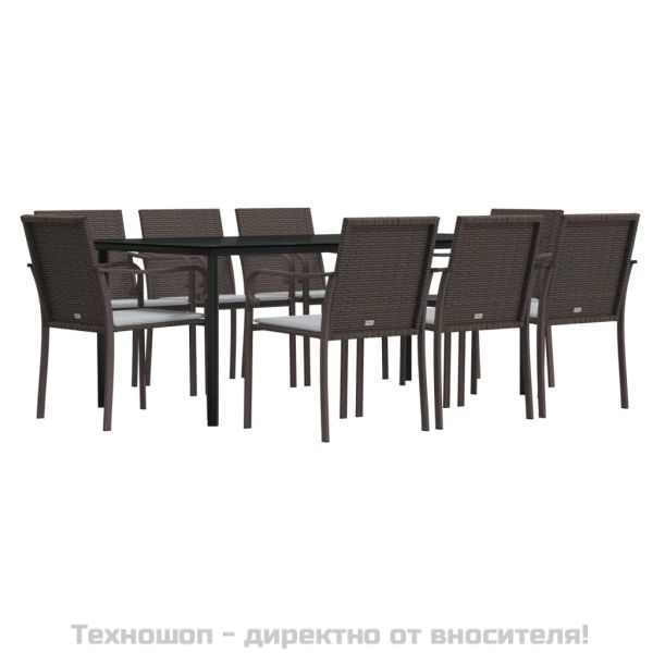 Градински комплект с възглавници от 9 части полиратан и стомана