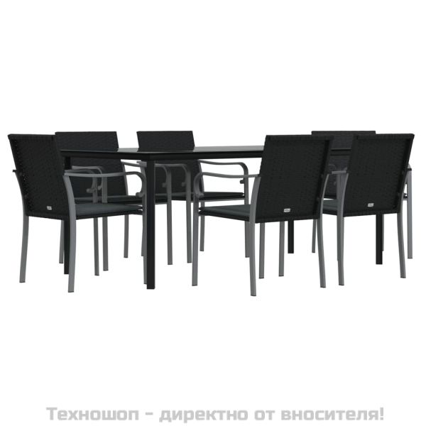 Градински комплект от 7 части с възглавници полиратан и стомана