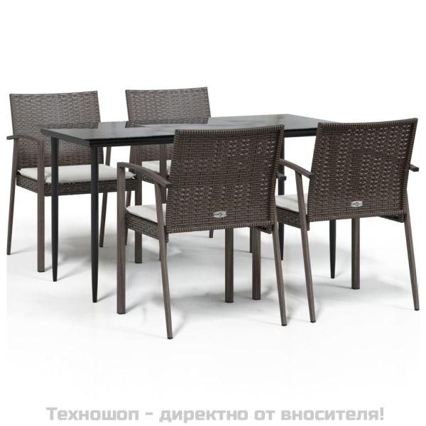 Градински комплект от 5 части с възглавници полиратан и стомана