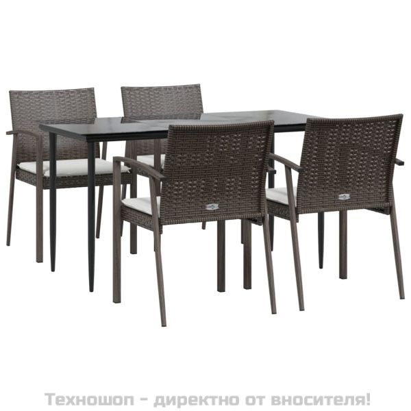 Градински комплект от 5 части с възглавници полиратан и стомана