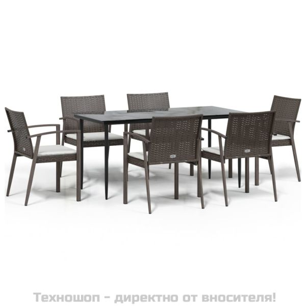 Градински комплект от 7 части с възглавници полиратан и стомана