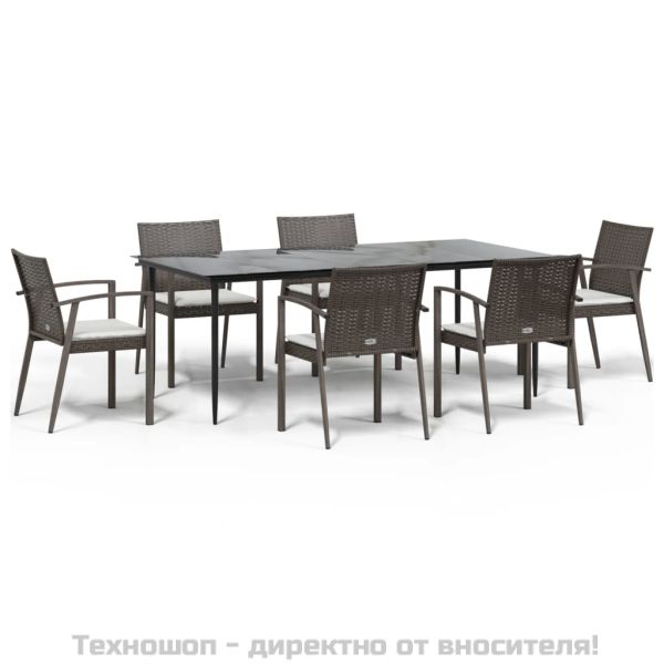 Градински комплект от 7 части с възглавници полиратан и стомана