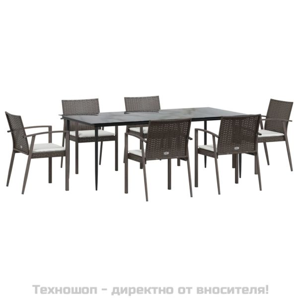 Градински комплект от 7 части с възглавници полиратан и стомана