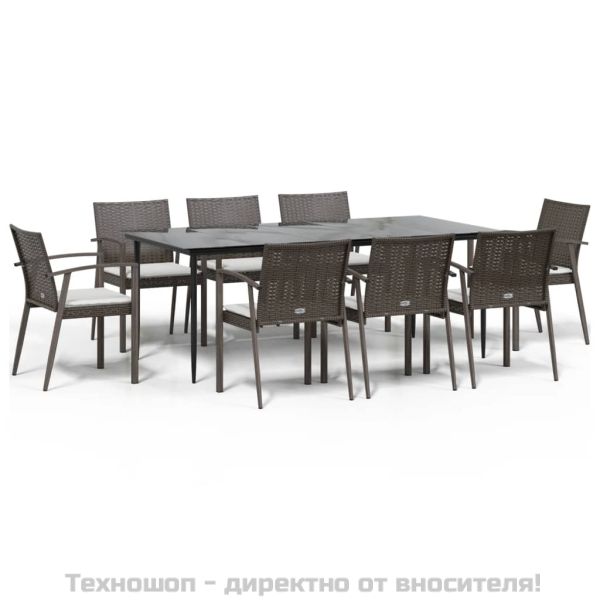 Градински комплект с възглавници от 9 части полиратан и стомана