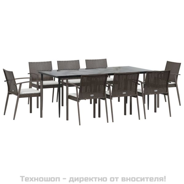 Градински комплект с възглавници от 9 части полиратан и стомана