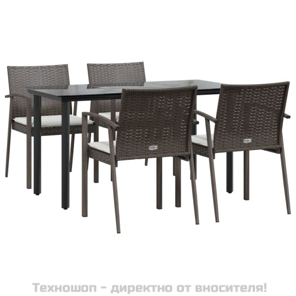 Градински комплект от 5 части с възглавници полиратан и стомана