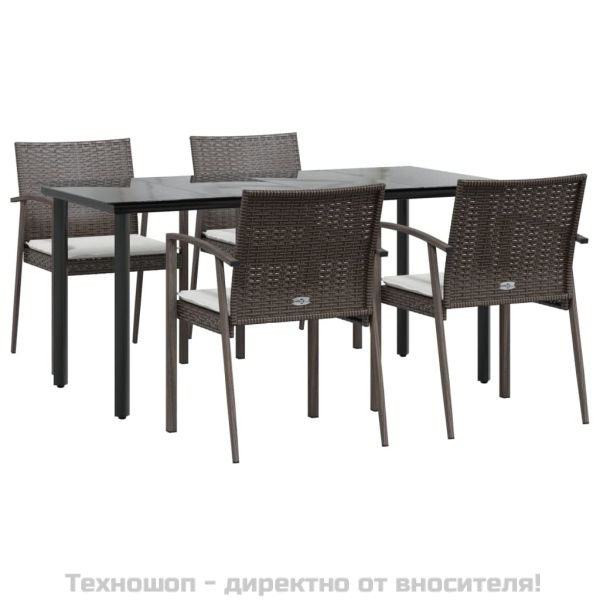 Градински комплект от 5 части с възглавници полиратан и стомана