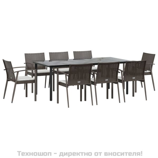 Градински комплект с възглавници от 9 части полиратан и стомана