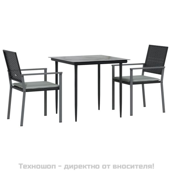 Градински комплект от 3 части с възглавници полиратан и стомана