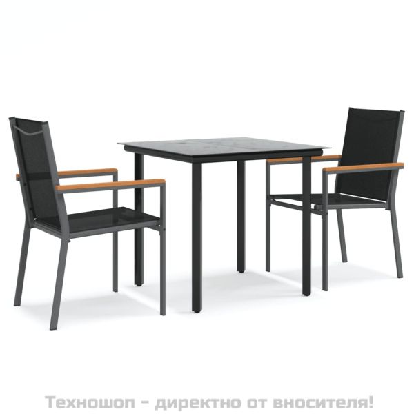 Градински трапезен комплект 7 части черен текстилен и стомана