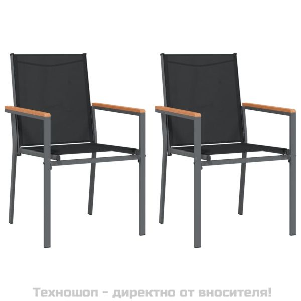 Градински трапезен комплект 7 части черен текстилен и стомана