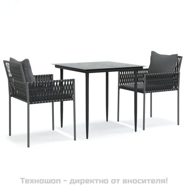 Градински комплект от 3 части с възглавници полиратан и стомана