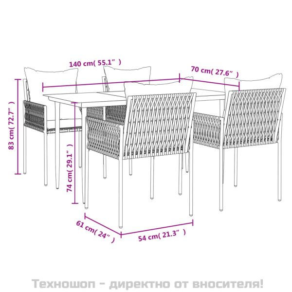 Градински комплект от 5 части с възглавници полиратан и стомана