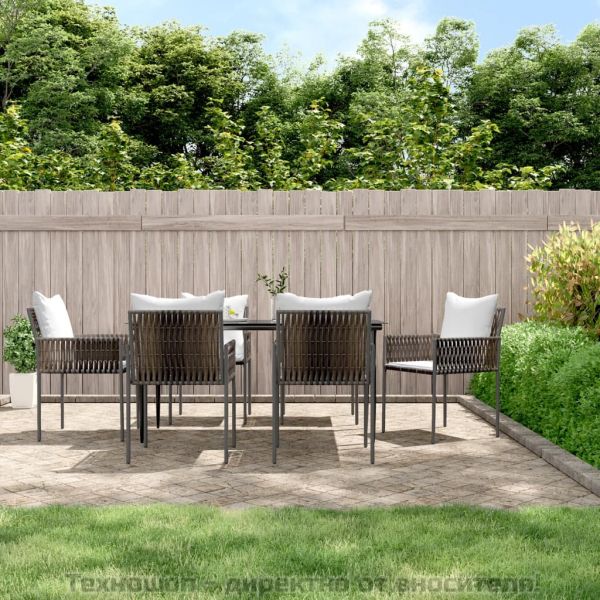 Градински комплект от 7 части с възглавници полиратан и стомана