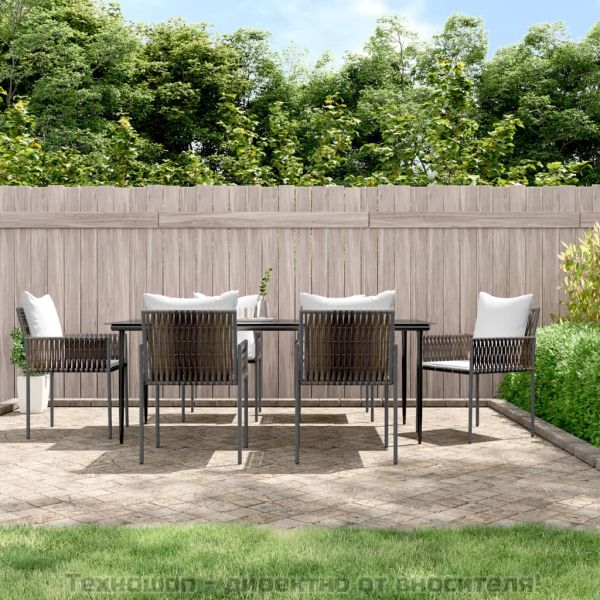 Градински комплект от 7 части с възглавници полиратан и стомана