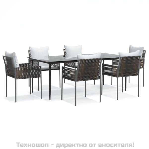 Градински комплект от 7 части с възглавници полиратан и стомана