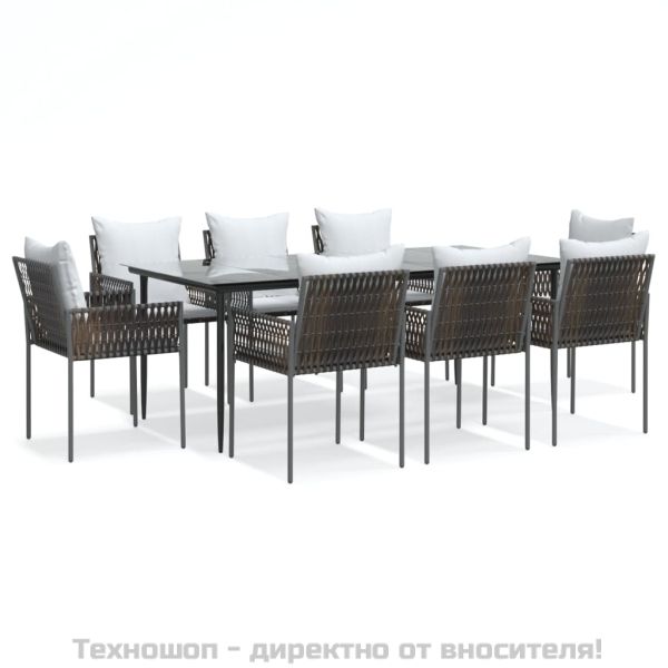 Градински комплект с възглавници от 9 части полиратан и стомана