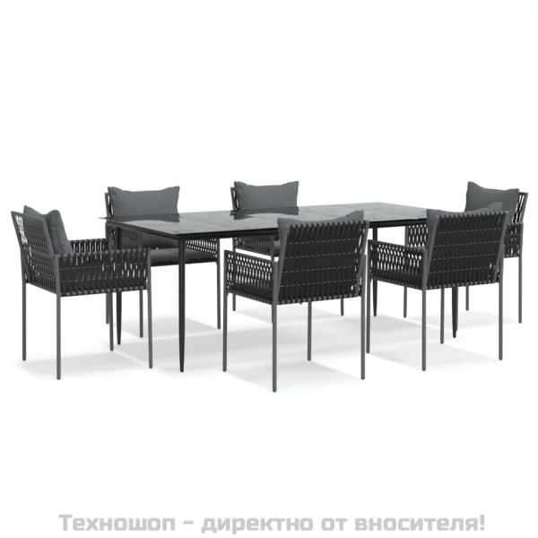 Градински комплект от 7 части с възглавници полиратан и стомана