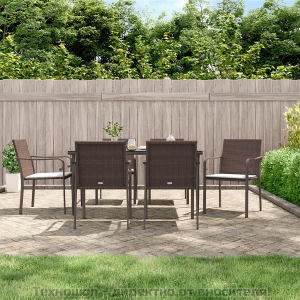 Градински комплект от 7 части с възглавници полиратан и стомана