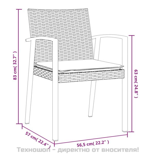 Градински комплект от 3 части с възглавници полиратан и стомана
