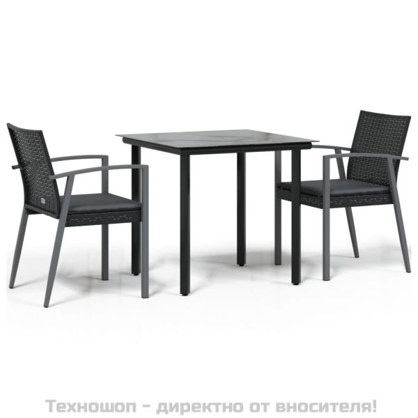 Градински комплект от 3 части с възглавници полиратан и стомана