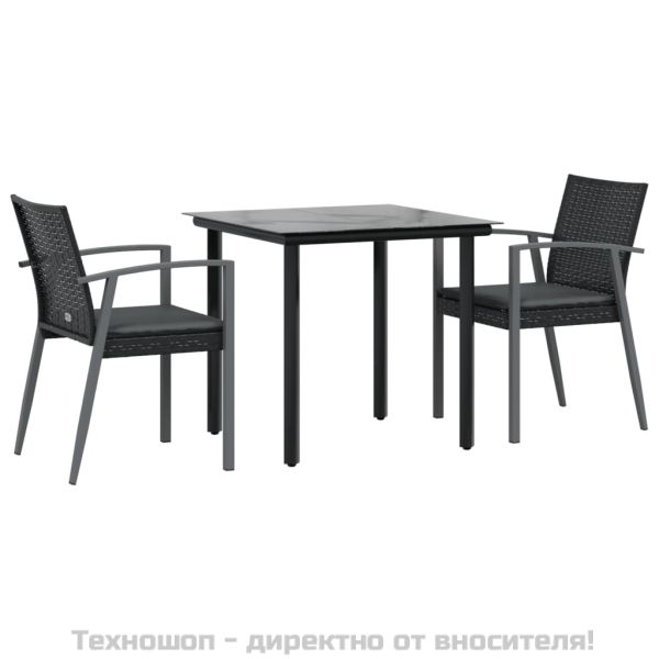 Градински комплект от 3 части с възглавници полиратан и стомана