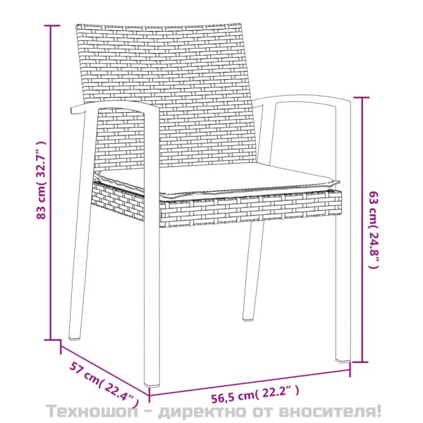 Градински комплект от 3 части с възглавници полиратан и стомана