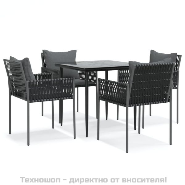 Градински комплект от 5 части с възглавници полиратан и стомана