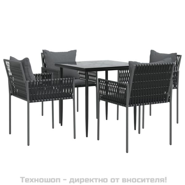 Градински комплект от 5 части с възглавници полиратан и стомана