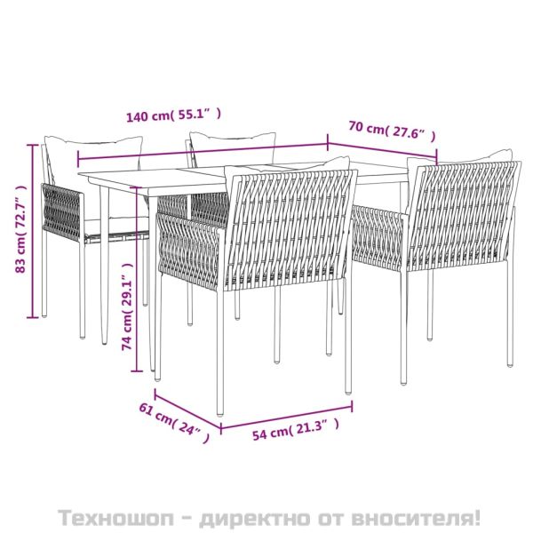 Градински комплект от 5 части с възглавници полиратан и стомана