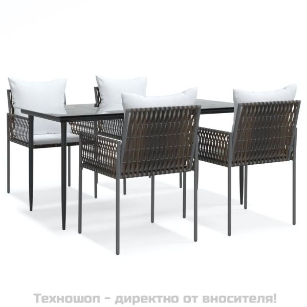 Градински комплект от 5 части с възглавници полиратан и стомана