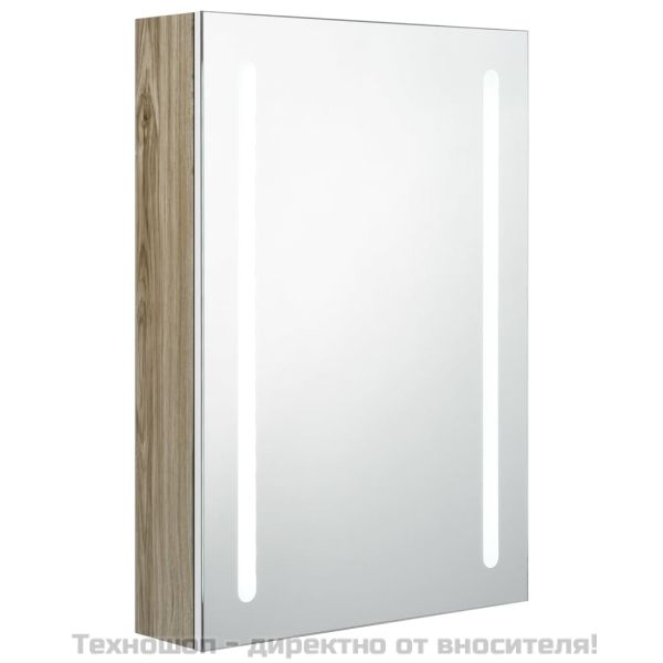 LED шкаф с огледало за баня, бяло и цвят дъб, 50x13x70 см
