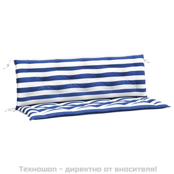 Възглавници за външни пейки 2 бр синьо-бели 150x50x7 см плат